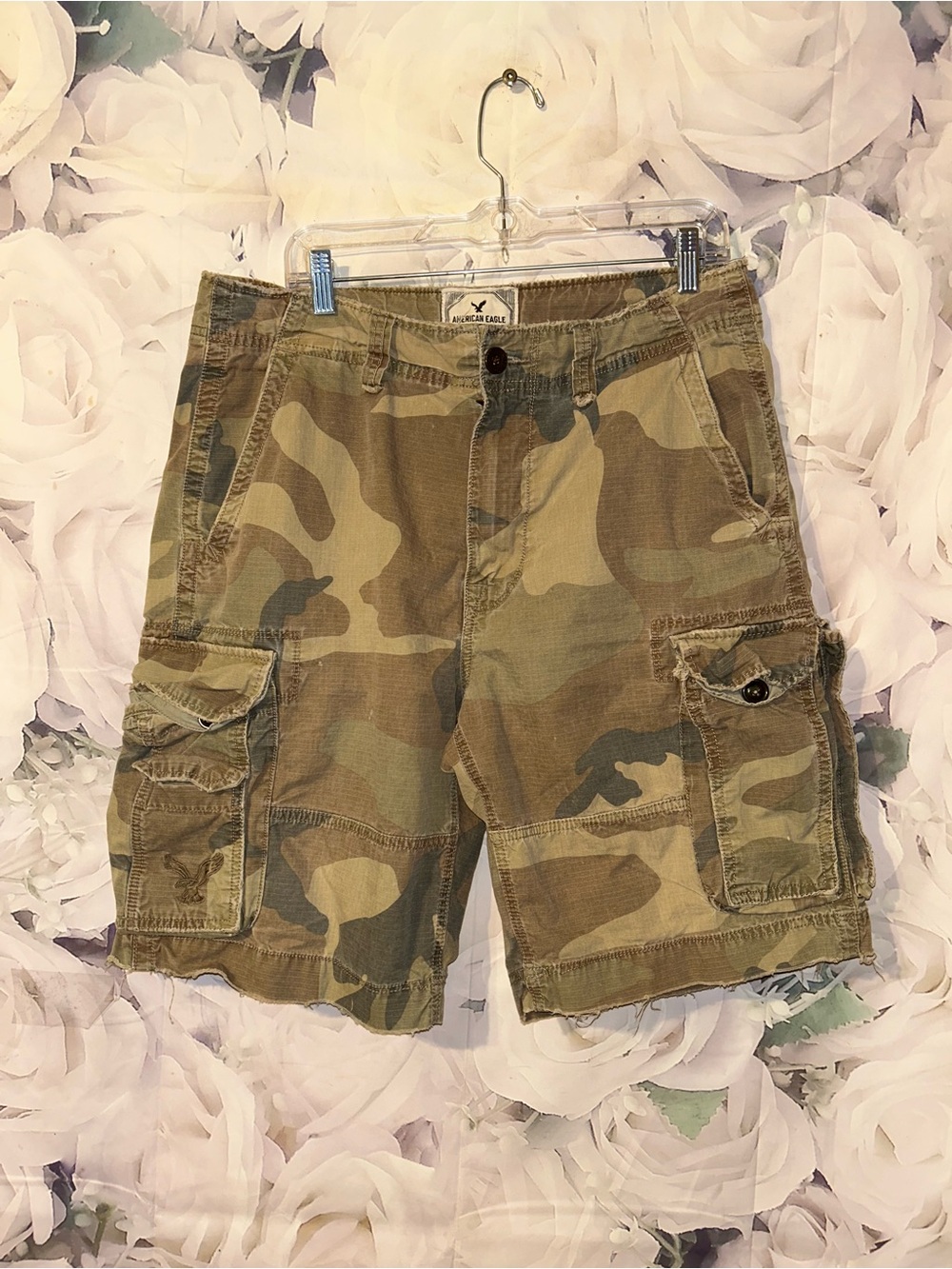 Vintage Y2K American Eagle Cargo Shorts Mens 33 Camo Military Utility 10” Inseam